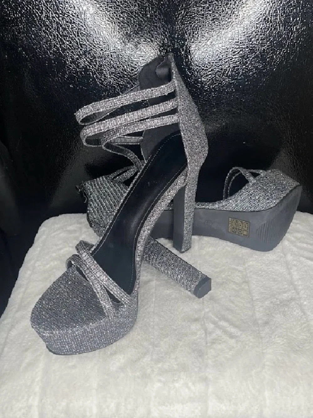 Women's Sparkle Platform Ankle-Tie Heels - Silver